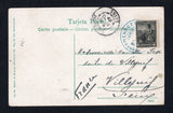 ARGENTINA - 1907 - MARITIME: Colour PPC 'San Martin de los Andes, Neuquen, Rep. Argentina' franked on message side with 1899 6c black 'Liberty Shield' issue (SG 227) tied by good strike of PIROSCAFO POSTALE ITALIANO MENDOZA 'Ship' cancel in blue dated 2 SEP 1907. Addressed to FRANCE with arrival cds on front. Scarce.  (ARG44710)