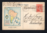 ARGENTINA - 1937 - POSTAL STATIONERY: 10c red 'Rivadavia' fold out postal stationery card with 'Map' at left and 1934 statistics on reverse (H&G 49) complete used with AGENCIA 155/34 (Buenos Aires) machine cancel dated JUL 22 1937. Addressed to CZECHOSLOVAKIA with full commercial message and BUENOS AIRES transit cds's on reverse. A difficult card to find in commercially used condition.  (ARG44849)