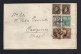 ARGENTINA - 1900 - RATE: White rubberised fabric sample pouch stitched on two sides sent registered and franked with 1892 pair 24c sepia 'Belgrano' issue and 1899 pair ¼c brown, 1c green & 2c slate 'Liberty Shield' issue (SG 185, 221, 222 & 223) tied by BUENOS AIRES cds's dated 19 JUL 1900 with large printed 'BUENOS AIRES' registration label on reverse. Addressed to BRAZIL with RIO DE JANEIRO transit cds and CAMPINAS arrival cds on reverse. Very unusual.  (ARG45211)