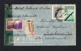 ARGENTINA - 1945 - POW MAIL & GRAF SPEE: Registered airmail cover with manuscript 'Correo de Internados' at top and 'Rem Otto Carben, Campamento Militar, Sierra de la Ventana. Est: Sierra de la Ventana, Provincia de Buenos Aires, Argentina' return address on reverse, (Otto Carben was an engineer in the 7th Division aboard the Graf Spee captured after the sinking of the ship and held in the Sierra de la Ventana concentration camp), franked with 1940 1.25p green, 1942 40c purple & mauve & 1944 5c black (SG 6