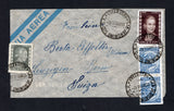 ARGENTINA - 1953 - SWISS COLONIES IN ARGENTINA & EVA PERON ISSUE: Airmail cover with manuscript return address on reverse 'Ola Berta Gut. San Jeronimo Sud, F.C.N. FB.M. Rep Argentina' franked on front with 1945 pair 20c slate blue & cobalt and 1952 5c olive grey and 1p deep brown 'Eva Peron' issue (SG 755, 835 & 842) tied by multiple strikes of SAN JERONIMO SUD S.FE cds dated 13 MAY 1953. Addressed to SWITZERLAND. San Jeronimo Sud was a Swiss colony founded in the late 1800's.  (ARG45467)