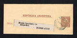 ARGENTINA - 1889 - TRAVELLING POST OFFICES: ½c brown postal stationery wrapper (H&G E7) used with good strike of ESTAF. AMBULANTE F.C.A LA PLATA No.6 cds dated 27 MAR 1889. Addressed to BUENOS AIRES. The wrapper is attached to some backing card.  (ARG45778)