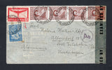 ARGENTINA - 1944 - FOREIGN COLONIES IN ARGENTINA & CANCELLATION: Censored airmail cover franked with 1940 1p carmine AIR issue, 1942 strip of four 10c maroon and 1944 5c blue (SG 691, 706 & 735) tied by multiple strikes of MACHAGAY "CHACO" cds dated 7 MAR 1944. Addressed to ARGENTINA with clear censor tape at right plus other LATI censor marks on front & reverse. Machagay was originally founded by immigrants from Montenegro which was occupied by the Austro-Hungarian Empire at the time and then continued to