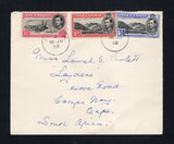 ASCENSION - 1958 - GVI ISSUE & MARITIME: Cover with 'Union Castle Line' imprint on flap franked with 1938 1½d black & rose carmine, 2d black & scarlet and 4d black & ultramarine GVI issue (SG 40d, 41c & 42c) tied by ASCENSION cds's dated 16 JU 1958. Addressed to SOUTH AFRICA.  (ASC43650)