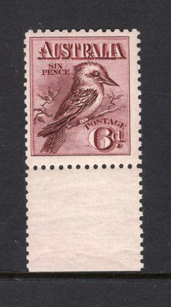 AUSTRALIA - 1913 - GV ISSUE: 6d claret 'Kookaburra' issue, a very fine unmounted mint marginal copy. (SG 19)  (AUS/27161)