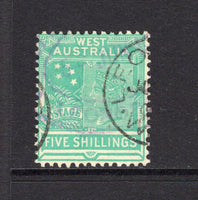 AUSTRALIAN STATES - WESTERN AUSTRALIA - 1902 - QV ISSUE: 5/- emerald green QV issue, watermark 'V over Crown', perf 12½, a superb cds used copy. (SG 126)  (AUS/41992)