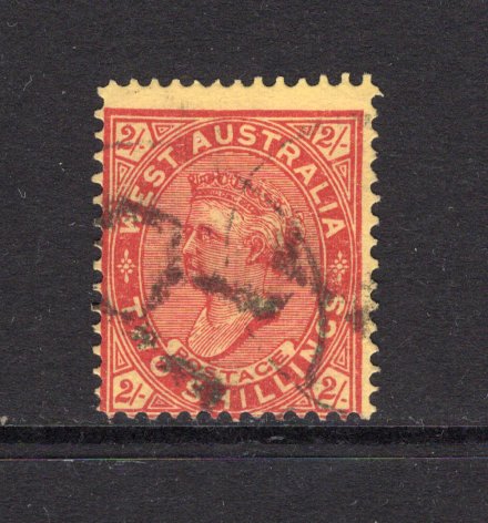 AUSTRALIAN STATES - WESTERN AUSTRALIA - 1902 - QV ISSUE: 2/- bright red on yellow QV issue, watermark 'V over Crown' SIDEWAYS, perf 12½, a fine lightly used copy. (SG 124a)  (AUS/41993)