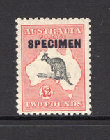 AUSTRALIA - 1931 - KANGAROO ISSUE: £2 black & rose 'Roo' issue with 'SPECIMEN' overprint in black. Very fine. (SG 138s)  (AUS/9495)