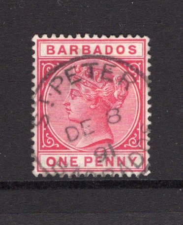 BARBADOS - 1891 - CANCELLATION: 1d carmine red QV issue used with fine strike of ST. PETER cds dated DEC 8 1891. (SG 92)  (BAR/23680)