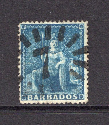 BARBADOS - 1872 - CANCELLATION: 1d blue 'Britannia' issue, a superb used copy with central strike of numeral '7' BOOTHEEL cancel of ST. JAMES. (SG 52)  (BAR/31186)