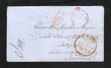 BARBADOS - 1856 - BRITISH POST OFFICES: Cover with fair strike of the 'Crowned' PAID AT BARBADOES cancel in red on front (SG CC1) with BARBADOES British Post Office cds in black on reverse dated SP 27 1856. Addressed to 'Alexander Maclean Esqre, Late Colonel 3d W I Regt, Millport, Island of Cumbray, Scotland' rated '6' in red manuscript on front with various transit and arrival marks on front & reverse. An attractive cover.  (BAR45630)