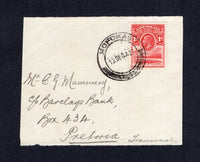 BASUTOLAND - 1937 - CANCELLATION: Cover FRONT from the 'C.G. Mummery, Barclays Bank' correspondence franked with 1933 1d scarlet 'GV' issue (SG 2) tied by fine MOFOKAS cds dated 13 DEC 37. Addressed to PRETORIA TRANSVAAL.  Ex A. H. Scott.  (BAS/1639)