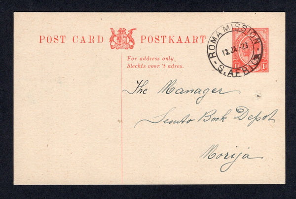 BASUTOLAND - 1923 - FORERUNNERS: SOUTH AFRICA: 1d red GV postal stationery card (H&G 7) used with fine strike of ROMA MISSION S. AFRICA cds. Addressed internally to MORIJA. Fine.  (BAS/1681)