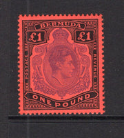 BERMUDA - 1938 - GVI ISSUE: £1 violet & black on crimson 'Chalk Surfaced' paper GVI 'Key Type' issue, 1951 printing, comb perf 13¼ x 13. A fine mint copy. (SG 121d, Murray Payne #26)  (BER/24963)