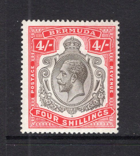 BERMUDA - 1918 - GV ISSUE: 4/- black & carmine GV 'Key Type' issue, a fine mint copy. (SG 52b)  (BER/28855)