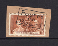 BERMUDA - 1937 - MARITIME & CANCELLATION: 1½d yellow brown GVI 'Coronation' issue tied on piece by fine strike of boxed 'POSTED ON BOARD' Barbados maritime cancel. (SG 108)  (BER/33402)