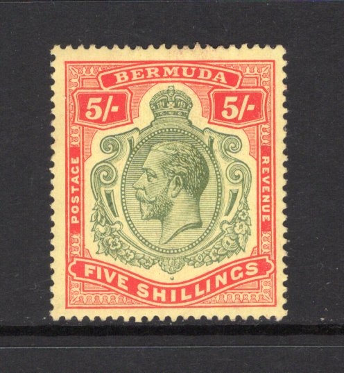 BERMUDA - 1918 - GV ISSUE: 5/- green & carmine red on pale yellow GV 'Key Type' issue. A fine mint copy. (SG 53d)  (BER43713)