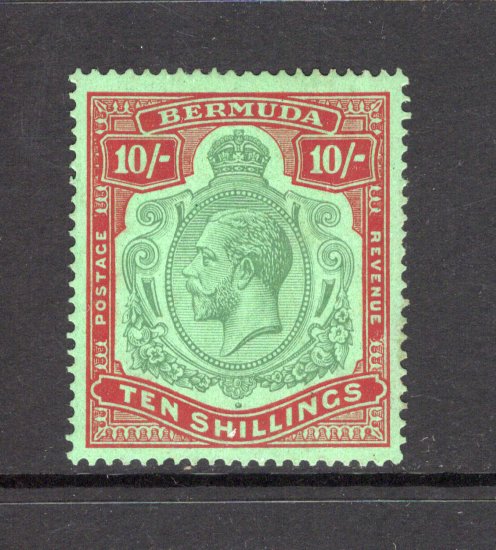 BERMUDA - 1924 - GV ISSUE: 10/- green & red on pale emerald GV 'Key Type' issue. A fine mint copy. (SG 92)  (BER43718)