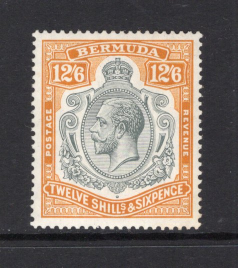 BERMUDA - 1924 - GV ISSUE: 12/6 grey & orange GV 'Key Type' issue. A fine good copy with brown gum. (SG 93)  (BER43719)
