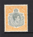 BERMUDA - 1938 - GVI ISSUE: 12/6 grey & brownish orange 'Chalk Surfaced' paper GVI 'Key Type' issue, 1938 printing, comb perf 14. A fine mint copy. 1963 BPA certificate accompanies. (SG 120a)  (BER43720)