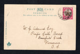 BERMUDA - 1905 - CANCELLATION: Colour PPC 'Bridge at Norwood' showing Crossed British & American flags signifying support for the Spanish American War franked on message wide with 1902 1d brown & carmine (SG 32) tied by fine strike of WARWICK WEST cds dated DE 12 1905. Addressed to CANADA.  (BER45640)