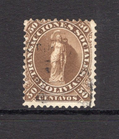 BOLIVIA - 1869 - POSTAL FISCALS: 50c brown 'Justice' REVENUE issue used with light cds cancel. (SG F39)  (BOL/18465)