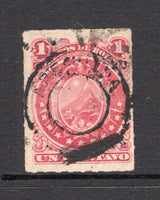 BOLIVIA - 1887 - USED IN PERU: 1c carmine 'Rouletted' issue used with AREQUIPA cds. Unusual. (SG 46)  (BOL/1943)