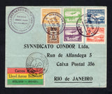 BOLIVIA - 1930 - FIRST FLIGHT: Cover franked with 1930 25c on ½c brown and 1930 5c deep purple, 15c scarlet, 20c yellow, 25c yellow green and 50c grey blue 'Airmail' issue (SG 226 & 244/248) tied by CORREO AEREO LA PAZ cds's dated 30 JUL 1930. Flown on the LA PAZ - RIO DE JANEIRO, BRAZIL first flight by LLOYD AEREO BOLIVIANO & CONDOR. Addressed to RIO DE JANEIRO with red, yellow & green airmail label, first flight cachet and RIO DE JANEIRO 'CONDOR' arrival cds all on front plus various other arrival cds's 