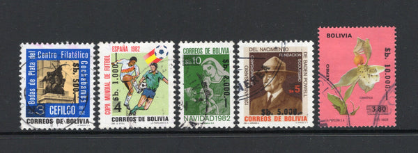 BOLIVIA - 1984 - PROVISIONAL ISSUE: Provisional SURCHARGE issue, the set of five fine cds used. A difficult set. (SG 1092/1096)  (BOL44254)
