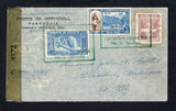 BOLIVIA - 1944 - CANCELLATION: Airmail cover with printed 'Padres de Maryknoll, Parroquia, Cachuela Esperanza, Beni' return address franked with 1942 10b purple and 1943 2.10b pale blue & 3b brown & light blue (SG 395, 401 & 418) tied by two fine strikes of boxed SUBADMINISTRACION DE CORREOS CACHUELA ESPERANZA DTTO 11 - RIBERALTA cancel in green dated 31 MAY 1944. Addressed to USA and censored with censor tape at left. A scarce origination in the Bolivian Amazon.  (BOL45516)