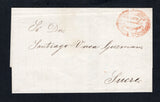 BOLIVIA - 1862 - PRESTAMP: Complete folded letter datelined 'Cochabamba a 12 de Mayo de 1862' inside with good strike of fancy oval COCHABAMBA FRANCA cancel in red. Addressed to SUCRE.  (BOL45817)