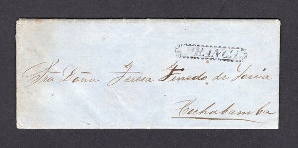 BOLIVIA - 1865 - PRESTAMP: Folded letter from ORURO to COCHABAMBA with fine strike of fancy straight line framed FRANCA marking in black. Very Fine. Ex Ortiz-Patino.  (BOL/698)