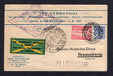 BRAZIL - 1930 - ZEPPELIN: Printed '1o VOO COMMERCIAL RIO DE JANEIRO - PERNAMBUCO - HAVANA - LAKEHURST - SEVILHA - FRIEDRICHSHAFEN PELO GRAF ZEPPELIN LZ 127' envelope franked with 1920 500rs ultramarine 'Industry' issue and 1930 10,000rs carmine CONDOR 'Zeppelin' issue (SG 337 & Sanabria #Z2) tied by RIO DE JANEIRO 'Condor' cds dated 24 MAI 1930. Flown on the first 'Sudamerikafahrt' with large diamond 'EUROPE PAN AMERICA ROUND FLIGHT' cachet in purple on front with large RECIFE 'Condor' transit cds dated 28