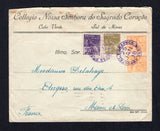 BRAZIL - 1938 - CANCELLATION: Cover franked with 1931 pair 100rs orange, 300rs grey olive and 700rs reddish violet 'Industry' issue (SG 392, 394 & 398) all tied by two fine strikes of TELEGRAPHOS CABO VERDE cds in purple dated 25 JAN 1938. Addressed to FRANCE with arrival cds on reverse.  (BRA36324)
