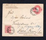 BRAZIL - 1894 - POSTAL STATIONERY & CABECINHA ISSUE: 300rs red 'Dom Pedro' postal stationery envelope (H&G B7) used with added 1893 100rs rose 'Cabecinha' issue (SG 114a) tied by RIO DE JANEIRO cds's dated 11 JUN 1894. Addressed to GERMANY with transit & arrival marks on reverse.  (BRA/41696)