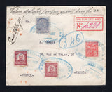 BRAZIL - 1927 - VALUE DECLARE MAIL: Heavy weight envelope franked with 1920 200rs rose red and 2000rs violet 'Industry' definitive issue and 2 x 1925 1000rs claret 'Ruy Barbosa' issue (SG 330, 343 & 438a) all tied by large oval VALEURS DECLAREES RIO DE JANEIRO cancel in blue dated 10 DEZ 1927 with printed red on white 'VALEUR DECLAREE' label alongside and manuscript 'Valeur declaree 1:000$000 ou fait 1,000 frs' at top. Addressed to FRANCE. Part of backflap missing. A very scarce cover from the rarely used 
