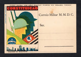 BRAZIL - 1932 - REVOLUTION: Illustrated colour 'Soldiers, City & Flags' military correspondence card inscribed 'Tudo Para um Sao Paulo Forte No Brazil Unido CONSTITUICAO' and 'Distribuicao Gratuita - Correio Militar M. M. D. C.' for use by soldiers in the in the MMDC revolutionary force who were fighting against the Brazilian national army. A fine unused example with inscription Type B on reverse. Small tone spot on face but otherwise fine condition for these. Uncommon in unused condition. (RHM #BPR-10)  (