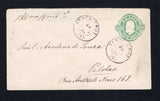 BRAZIL - 1899 - POSTAL STATIONERY: 100rs green 'Dom Pedro' postal stationery envelope (H&G B5d) used with two fine strike of SANTA CRUZ cds dated 20 AGO 1889. Addressed to PELOTAS with PORTO ALEGRE transit cds's in blue and PELOTAS arrival cds on reverse.  (BRA/42958)