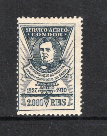BRAZIL - 1930 - PRIVATE AIRMAIL COMPANIES - CONDOR: 2000rs blue 'Dr Victor Kondor' commemorative issue, a fine mint copy. Scarce stamp. (RHM #K-11)  (BRA/42976)