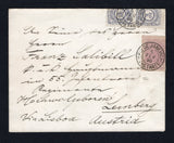 BRAZIL - 1890 - NUMERAL ISSUE: Cover with printed 'Kais: und Konigl: oster:-ung: General-Consulat in RIO DE JANEIRO' on reverse franked with 1884 50c blue 'Numeral' issue and 1890 100rs mauve 'Southern Cross' issue (SG 80 & 90a, stamps folded over edge of envelope) tied by RIO DE JANEIRO cds's dated 5 FEV 1890. Addressed to AUSTRIA with arrival cds on reverse. A scarce combination of issues and very early use of the Souther Cross issue just 15 days after the date of issue.  (BRA/43095)