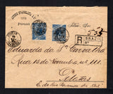BRAZIL - 1900 - REGISTRATION: Registered cover franked with 2 x 1900 200rs deep blue 'Liberty Head' issue (SG 240a) tied by multiple strikes of CUPIM cds dated NOV 1900 with boxed registration handstamp alongside. Addressed internally to PELOTAS with transit & arrival marks on reverse.  (BRA/43096)