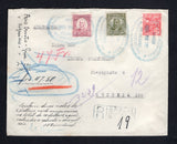BRAZIL - 1925 - REGISTRATION & DECLARED VALUE: Heavyweight registered 'Declared Value' cover with manuscript 'Contain duas notas de 5 dollars norte americanos, so total de 10 dollars equiv, valentes a setenta e seis mil reis' and signature on front franked with 1906 600rs olive green, 1920 200rs rose red 'Industry' issue and 1925 1000rs claret 'Ruy Barbossa' issue (SG 272, 330 & 437) tied by three fine strikes of oval AGENCIA DO RIO GRANDE CORREIO THESOURARIA RIO GRANDE DO SUL dated NOV 28 1925 with boxed 