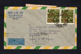 BRAZIL - 1944 - PRIVATE AIRMAIL COMPANIES - VASP: Commercial airmail envelope franked with pair 1944 1cr 20c on 400rs + 200rs olive & pale green AIR surcharge issue (SG 697) tied by RIO DE JANEIRO cds dated 28 I. 1944. Addressed to SAO PAULO with large printed black on salmon 'Servicio Postal Rapido VASP' label on reverse and boxed "VASP" 28 JAN 1944 MANHA S.PAULO marking on front.  (BRA/43105)