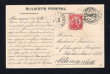 BRAZIL - 1909 - CANCELLATION & AMAZON MAIL: 50rs black on cream 'Centenary of Opening of Ports of Brazil' postal stationery card (H&G 36a, brown back) datelined 'Manaos 15/10/09' used with three strikes of AMAZONAS (4A SEC.) cds dated 16 SET 1909. Addressed to GERMANY.  (BRA43796)