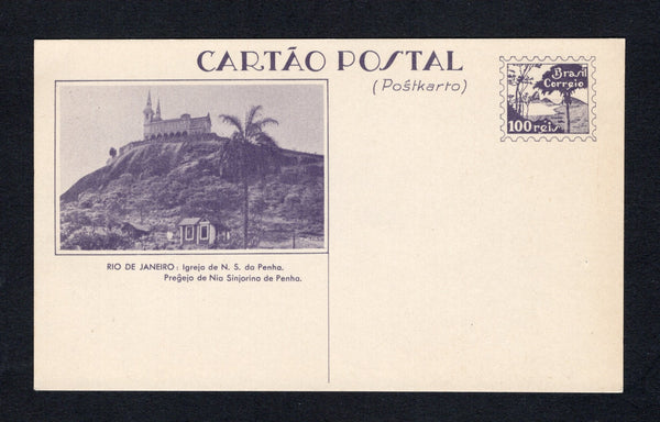 BRAZIL - 1933 - POSTAL STATIONERY: 100r dull violet on grey white 'Exposition' postal stationery view card (H&G 43) with view: 'Rio de Janeiro: Igreja de N.S. do Penha' Unused.  (BRA43799)