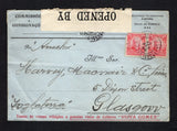 BRAZIL - 1916 - AMAZON MAIL: Cover with printed advert in red on reverse for wine and other products franked with pair 1906 100rs rose carmine (SG 264) tied by EXPED MANAOS AMAZONAS cds dated 13 ABR 1916. Addressed to UK and censored in transit with printed 'OPENED BY CENSOR 1764' censor strip at top.  (BRA43803)