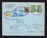 BRAZIL - 1934 - AIRMAIL EXPRESS: Registered Express cover franked with 1927 1000rs on 20rs black & olive 'SERVICIO AEREO' overprint issue, 1929 pair 300rs light blue and pair 2000rs green 'Santos Dumont' AIR issue and 1931 $1+500rs green, scarlet & yellow 'Revolution of 3 October 1930' issue (SG 448, 471, 479 & 500) all tied by three strikes of large oval D.R. DOS CORREIOS E TELEGRAFOS SERVICIO AEREO NATAL RIO GRANDE DO NORTE cancel in purple dated 5 JUN 1934 with boxed 'EXPRESSA' marking alongside with ma