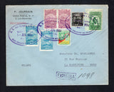 BRAZIL - 1934 - AIRMAIL EXPRESS: Registered Express cover franked with 1927 1000rs on 10,000rs black 'SERVICIO AEREO' overprint issue, 1929 2 x 300rs light blue, pair 500rs purple and 2000rs green 'Santos Dumont' AIR issue and 1931 $1+500rs green, scarlet & yellow 'Revolution of 3 October 1930' issue (SG 451, 471, 472, 479 & 500) all tied by three strikes of large oval D.R. DOS CORREIOS E TELEGRAFOS SERVICIO AEREO NATAL RIO GRANDE DO NORTE cancel in purple dated 5 JUN 1934 with boxed 'EXPRESSA' marking alo