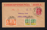 BRAZIL - 1931 - PRIVATE AIRMAIL COMPANIES - VARIG: Printed 'CORRESPONDENCIA AEREA' cover franked with 1931 pair 50rs+50rs green, scarlet & yellow & 100rs+50rs orange 'Revolution of 3 October 1930' issue plus Varig 1931 1000rs claret on rose (SG 492/493 & Sanabria #V20) tied by PELOTAS VARIG cds dated 23 JUL 1931 with 'M.P.' marking alongside. Addressed to PORTO ALEGRE with arrival cds on reverse.  (BRA43816)