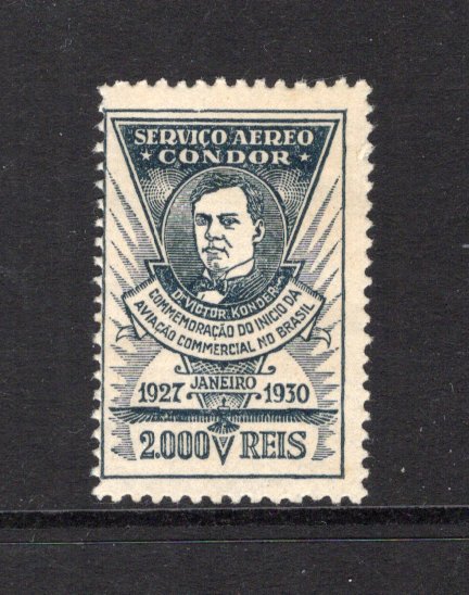BRAZIL - 1930 - PRIVATE AIRMAIL COMPANIES - CONDOR: 2000rs blue 'Dr Victor Kondor' commemorative issue, a fine mint copy. Scarce stamp. (RHM #K-11)  (BRA43936)